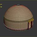 Traditional Yurt Architecture With Beige Felt Dome Red Decorative Band And Wooden Door