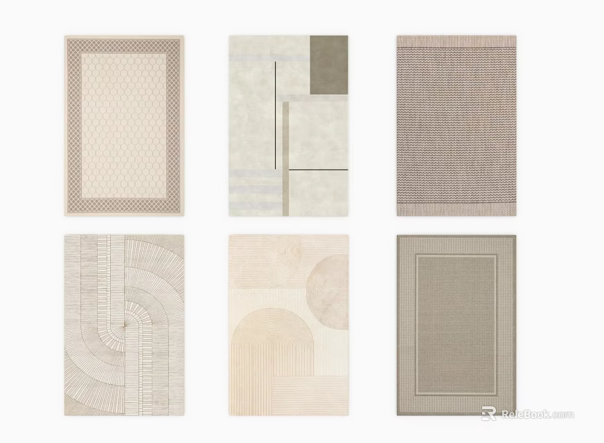 Square Rugs in Various Modern Designs with Geometric Patterns and Neutral Tones 3d model