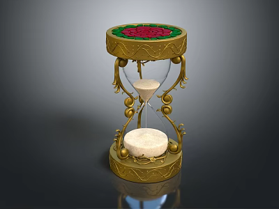 Ornate Golden Hourglass With Red Rose Top And White Sand Inside 3d model