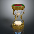 Ornate Golden Hourglass With Red Rose Top And White Sand Inside