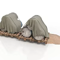 Green Canvas Covered Metal Buckets On Wooden Pallet With Dirt For Daily Use