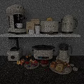 Modern Stylish Beige Kitchen Appliances On Home Countertop With Fresh Food Items