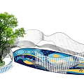 Colorful Playground Equipment With Wavy Fence Tree And Bright Ground Design