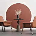 Leisure Sofa Set Featuring Two Brown Chairs Small Round Table Dried Flowers And Circular Background 3d model