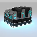 Futuristic Mechanical Device With Gray Black Exterior Blue Illuminated Panels And Layered Structure