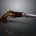 Antique Flintlock Pistol With Wooden Grip Pointed Barrel And Golden Decorations