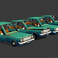 Vintage Green Small Cars Lined Up With Retro Design And Classic Features