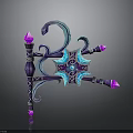 Magical Staff With Purple Blue Crystals And Intricate Decorative Patterns