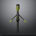 Yellow Cartoon Character With Purple Hat Tie Brown Coat Black Pants Shoes Arms Outstretched