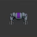 3D Robot Character Design with Blue Purple Accents Red Glowing Eyes and Metallic Limbs