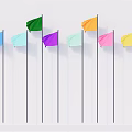 Multicolored National Flags Lined Up On Flagpoles Against White Background
