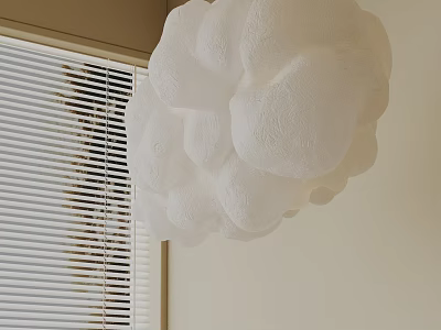 White Cloud Like Chandelier Hanging in Room With Window Blinds and Light Colored Wall 3d model