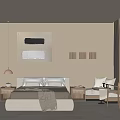Minimalist Hotel Guest Room With King Bed Armchair Decorative Painting Wooden Accents And Soft Lighting