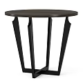 Modern Round Coffee Table Featuring Wood Grain Top And Black Metal Legs