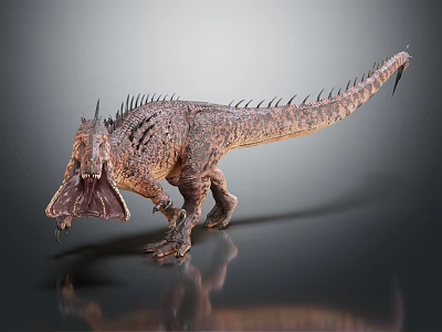Realistic Reptile 3D Model Standing With Open Mouth Sharp Teeth And Spiked Back 3d model