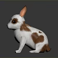 Cute White Brown Spotted Rabbit 3D Render With Long Ears And Brown Eyes