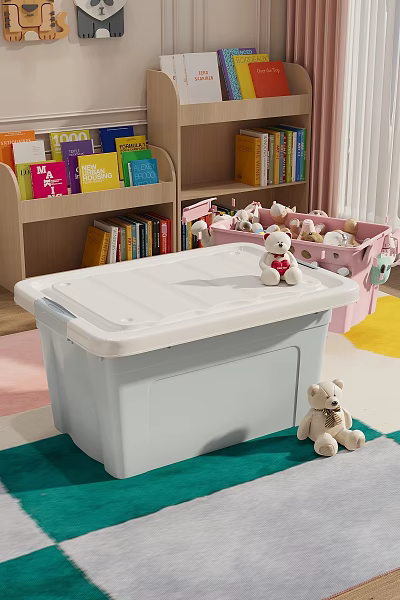 White Storage Box With Lid Organizing Toys In Kids Room Pink Basket 3d model