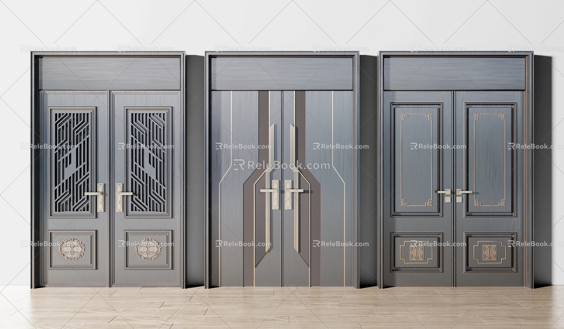 New Chinese style double door entrance door entrance door entrance door patio door 3d model