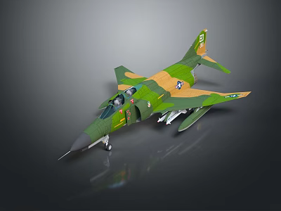 Camouflage Military Fighter Jet With Green Brown Paint US Air Force Insignia And Missiles 3d model