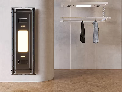 Smart Electric Clothes Hanger with Clothes in Modern Indoor Space 3d model