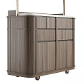 Modern Wooden Cabinet Units With Brass Metal Shelves And White Stone Countertop