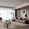Modern Living Room Interior Design With Leather Sofa Accent Chair Coffee Table And Bookshelf