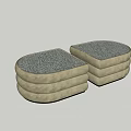 Beige Coffee Tables With Stacked Design And Gray Patterned Cushions 3d model
