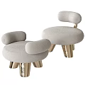 Stylish Light Gray Velvet Sofa Stool With Gold Metal Legs And Curved Armrests