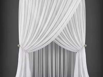 Elegant White Sheer Curtains With Striped Texture And Decorative Tiebacks 3d model