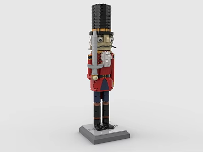Detailed Building Blocks Nutcracker Soldier In Red Uniform With Black Hat Sword On Gray Base 3d model