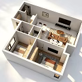 Bird's Eye View of House Interior Layout With Living Room Dining Area And Bedrooms