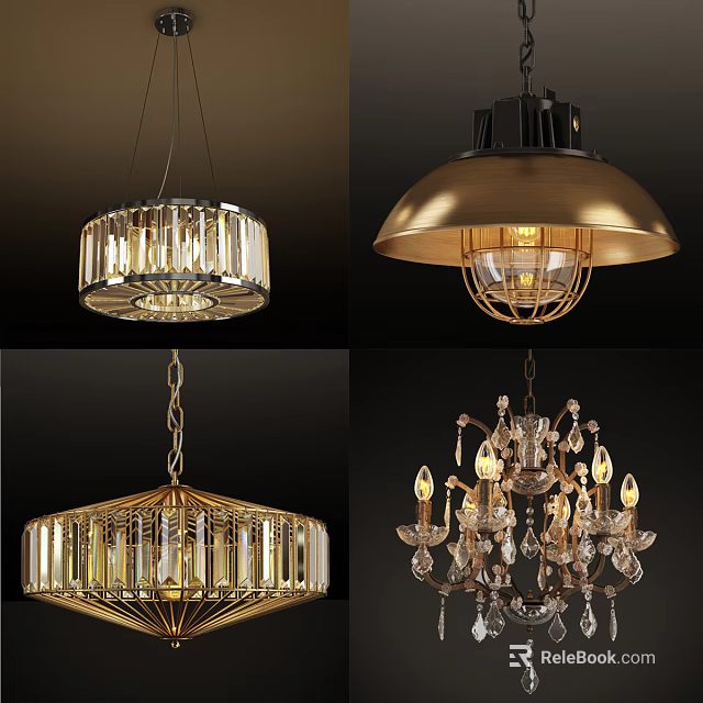 Various Stylish Chandeliers With Crystal Metal And Vintage Modern Designs For Home 3d model 