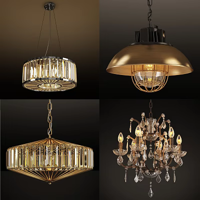 Various Stylish Chandeliers With Crystal Metal And Vintage Modern Designs For Home 3d model