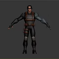 3D Male Character And Warrior With Black Orange Costume Arm Guards Belt And Sunglasses
