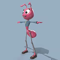 Pink Cartoon Ant With Big Eyes Smiling And Outstretched Arms In Blue Top
