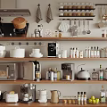 Neatly Organized Kitchen Storage Shelves With Multiple Appliances And Cooking Items