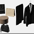 Elegant Black Suit Jacket With Handbag Shopping Bag Round Box And Fashion Accessories