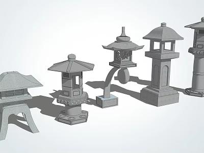Traditional Lantern Style Outdoor Lamps With Various Designs And Different Heights 3d model