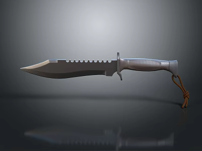 Military Tactical Knife With Sharp Serrated Blade Metal Handle And Leather Cord 3d model