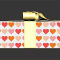 Decorative Gift Box With Colorful Heart Patterns And Golden Bow Wrapping Paper