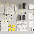 Organized Workspace Featuring Sticky Notes Papers Pens Tape And Planning Materials