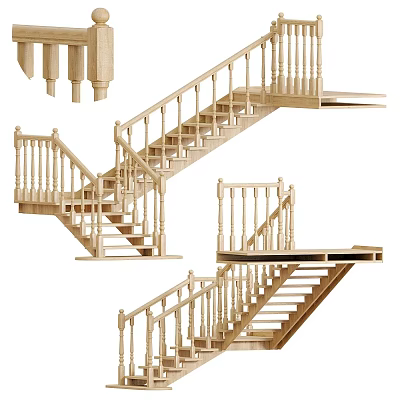 Various Wooden Stairs Designs With Handrails And Steps For Home Interiors 3d model