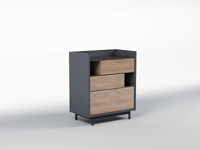 Modern Style Decorative Cabinet With Black Frame Wooden Drawers And Open Shelf 3d model