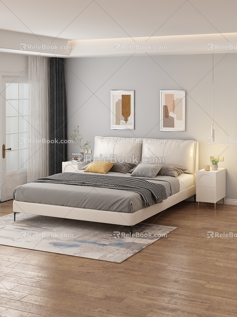 Ins Bedside Cabinet Bedroom Night View 3d model