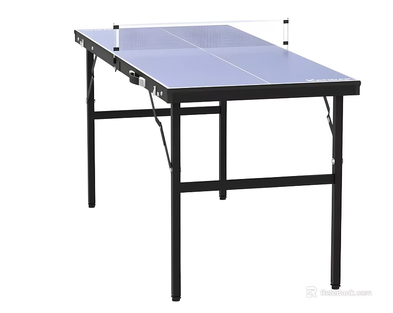 Foldable Ping Pong Table With Black Frame Light Blue Surface And Net 3d model 
