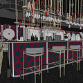 Modern Bar Interior With Neon Lights Colorful Counter High Stools And Decorative Shelves Wine Racks