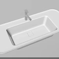 Modern White Rectangular Bathroom Washbasin With Sleek Surface And Silver Faucet