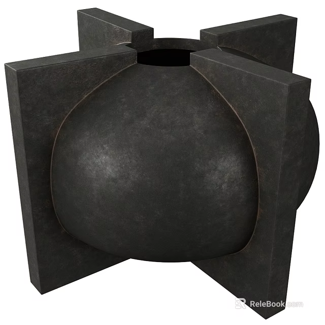 Modern Decorative Black Geometric Vase With Square Frame And Round Body 3d model 