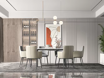 Modern Restaurant Dining Table and Chair Chandelier 3d model