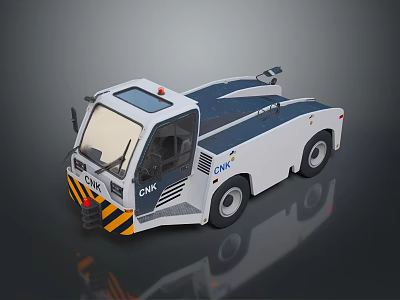 White And Blue CHK Airport Tow Truck With Yellow Black Striped Cab 3d model